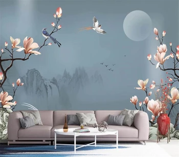 Beibehang Индивидуални тапети, 3D Модерна Декоративна живопис, Нов китайски Пейзаж, Цвете Магнолия, Серия Птици, на Фона на стена