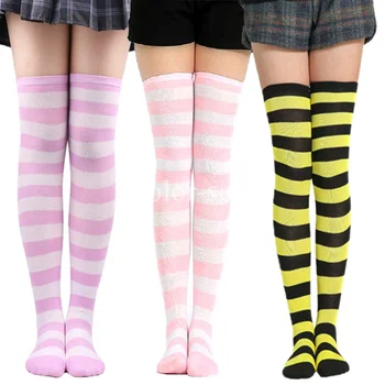Компресия чорапи, дълги чорапи в цветна ивица, топли чорапогащи за момичета в стил Лолита, дамски чорапи над коляното чорапи за cosplay, вечерни чорапи