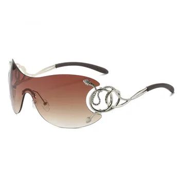 Y2k Модни Слънчеви очила в стил Пънк С Големи Рамки, Луксозни Дамски Слънчеви очила Без Рамки, Пълнозърнести Дамски Слънчеви очила y2k Man Пънк Очила Eyewear UV400