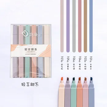 6 БР. дръжки-хайлайтеры с двоен фитил, кавайные маркери за манга ярки цветове, пастелни набор от хайлайтеров, канцеларски материали