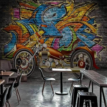 beibehang Потребителски Фотообои 3D всекидневна Мода Мотоциклет Графити, Стенни живопис papel de parede 3d para salamural
