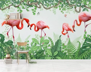 Потребителски 3D тапети стенопис фламинго зелено Дърво, лоза пеперуда приморски фламинго ТЕЛЕВИЗИЯ фон на стените, 3D тапети tapeta