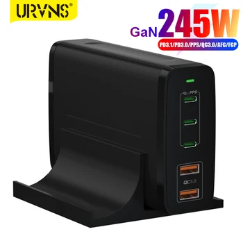 URVNS 245 W C USB Зарядно И 5 Пристанища GaN PD Станция за Бързо Зареждане 140 W PD3.1/PPS/QC4 +/QC3.0 захранващ Адаптер за MacBook iPhone на Galaxy