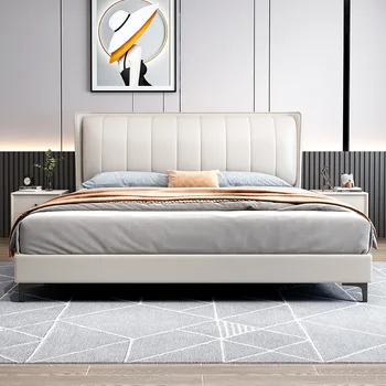 Модерна проста кожено легло, начало двойно легло 1,8 м, малка луксозна минималистичная легло 1,5 м, легло за съхранение на вещите