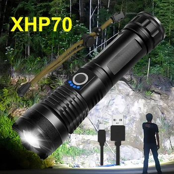 Мощен фенер XHP 70, USB акумулаторна лампа, 5 режима на мащабиране, led фенерче, далечен изстрел, ръчно изработени на лампа за къмпинг лампа