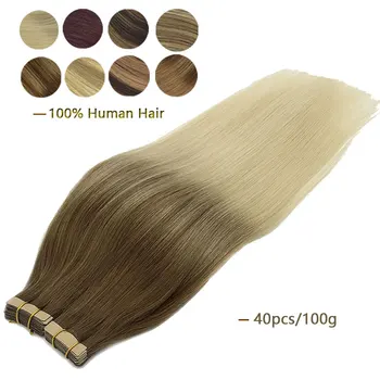 40 бр. залепваща лента за изграждане на човешки косъм, невидим лепило за патица на кожата Реми Straight Balayage Забавно Color Omber