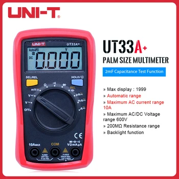 UNIT Мини Цифров Мултицет с дисплей 600, Безконтактно Тестер на Температурата капацитет, Амперметър със защита от изгаряне, Волтметър UT33A +/B +/+C/D +