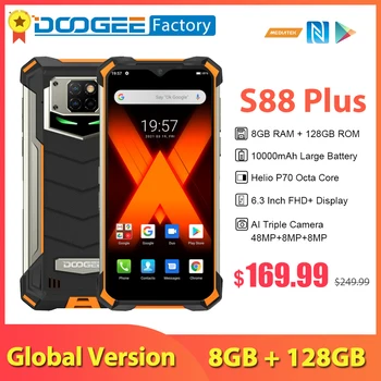 Global DOOGEE S88 Plus IP68/IP69K Трайни Мобилен телефон 10000 ма 8 GB 128 GB Android Смартфон 10 Хелио P70 Восьмиядерные Телефони
