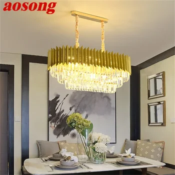Луксозен полилей AOSONG Gold, правоъгълна подвесная лампа в постмодерния стил, домашни led осветителни тела за хол, трапезария