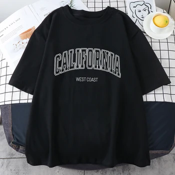 Мъжка тениска с принтом Западното крайбрежие на Калифорния в стил хип-хоп, ежедневни градинска дрехи с кръгло деколте и къс ръкав Оверсайз, модни мека мъжка тениска