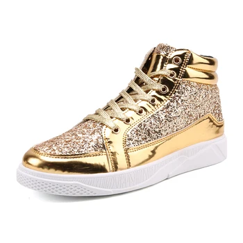 Модни блестящи златни маратонки, дамски мъжки градинска дрехи, обувки в стил хип-хоп, дизайнерски мъжки маратонки с най-високо берцем, лека обувки за скейтборд, мъжки обувки