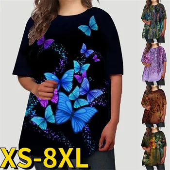 Новост 2023, Женска тениска с Пеперуда, 3D Цветен Принт, Кръгъл Отвор, Ежедневни Нишевая Дизайнерски Дрехи, Дамски Серия Animal С Къс Ръкав