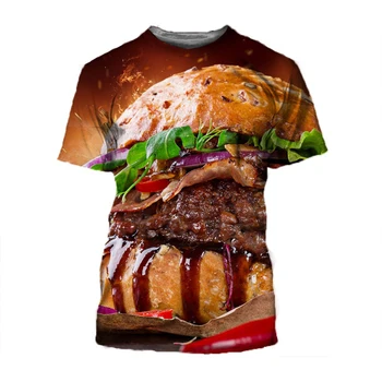 Вкусна Лятна мъжка тениска с 3D принтом Хамбургер, Ежедневни Тениска с кръгло деколте и къс ръкав Оверсайз, Модни Тениски, Потници, Мъжки дрехи