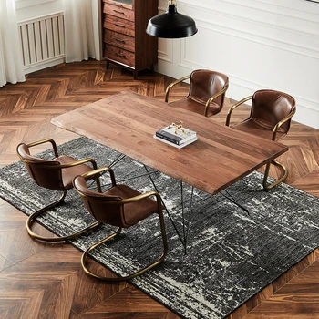 Трапезария стол Стол от естествена кожа за отдих Просто желязното творческа средновековна дизайнерски стол в индустриален стил с облегалка в ретро стил