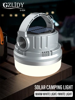 Слънчев USB акумулаторна лампа за къмпинг, мощен led лампа за палатка, водоустойчива лампа с плетене на една кука, преносим фенер, поддръжка за USB изход