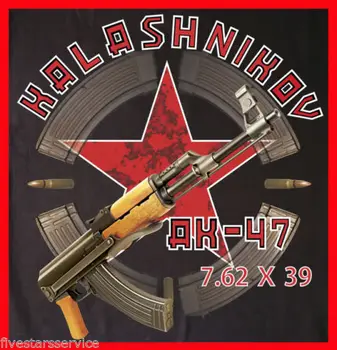 Нов прием на 2019 г., нова черна тениска, руски AK 47, Калашников, памучен съветската щурмова пушка, модни и ежедневни тениска
