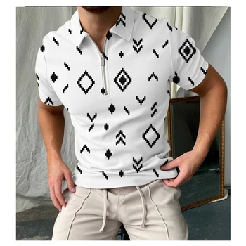 Лятна мъжка риза с къси ръкави с 3D принтом, с модерна риза, къс ръкав, отгоре с ципове с ревери, ежедневни дрехи бизнес, ежедневен мъжки t-shirt, Нова