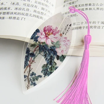 1 бр. креативна отметката от пионовых от цветя във формата на листа, китайски вятър, натурални колекционерски предмети, отметки от листа под формата на вените, творчески канцеларски материали