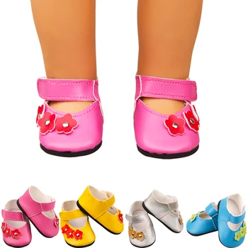 обувки за кукли с цветен Модел 7 см, висок клас Кожена Мини-обувки за 18-инчов американски и 43-centimetric Новородено Бебе, играчка за момичета на Нашето поколение