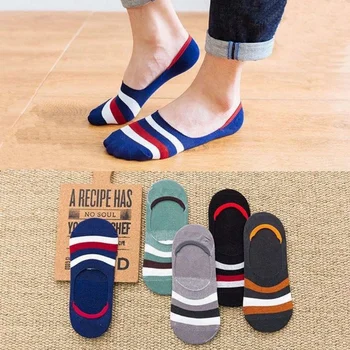 5 двойки мъжки памучни чорапи в ивица/едноцветни/грах, Летни тънки невидими дамски силиконови нескользящие чорапи за спорт