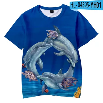 Тениски с 3D животно делфина, жени, мъже, момчета и момичета, детски лятна забавна тениска с къс ръкав, графични тениски, градинска дрехи, блузи