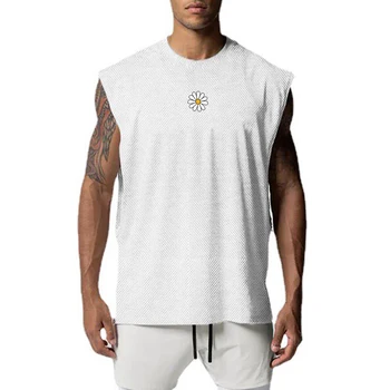Мъжки тренировочная жилетка за фитнес, Лятна свободна проста блуза без ръкави, спортна тениска бързосъхнеща