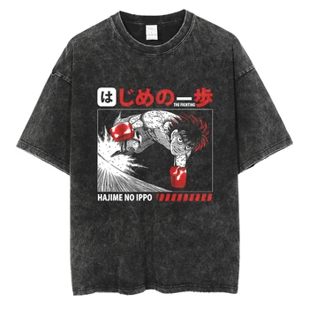 Мъжете японското аниме Хаджиме No Ippo Градинска облекло за хип-хоп Негабаритная тениска Выстиранная Черна Тениска памучни блузи с анимационни графики Тениски