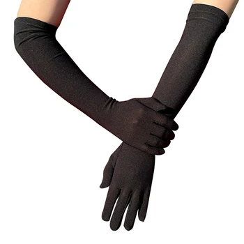 Класически ръкавици за възрастни, черни, бели, Червени, Зелени, от еластичен сатен в лакътя/китката си, с дълги пръсти, дамски ръкавици-flappers, подходящ костюм