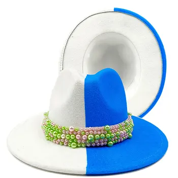 2023 фетровая шапка с шалче, аксесоари с перли, черно-бели шапки с графити за мъже и жени, на пролетта, на филц шапки с ръчно рисувани Шапка 