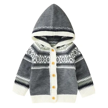 Детски Пуловер, дрехи за малките момчета и момичета, вязаное топло палто с дълги ръкави и качулка, жилетка, пуловер, плетива за деца, есен-зима