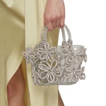 Вечерни чанти с цветен печат и кристали за жени, прозрачни 2023, луксозни дизайнерски портфейли-клатчи с кристали, дамски чанти за Сватбени партита