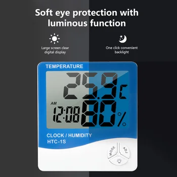 HTC-1S LCD дигитален термометър и влагомер с подсветка на екрана, версия на алармения часовник, външна метеорологичната станция в стаята за дома