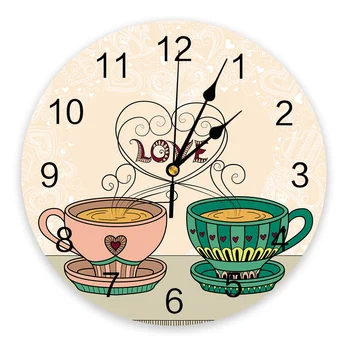 Розово-Зелена чаена чаша, стенни часовници Love, безшумни цифрови часовници за декорация на дома, спални, кухни, хол