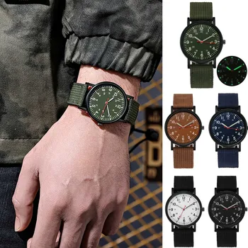 Мъжки часовник с светящимся найлонови каишка, военни часовници, мъжки армейските ръчен кварцов спортни удароустойчив часовник луксозен дизайн