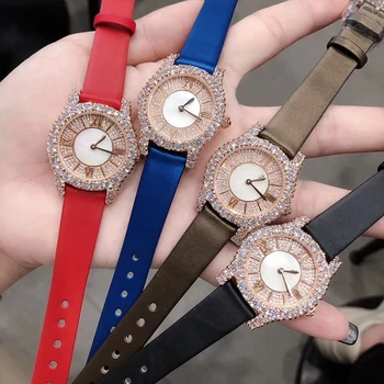 Марковите часовници от естествена кожа, луксозни часовници цвят розово злато, 36 мм, правоъгълна кварцови часовници, дамски часовници с пълна каменен циферблат