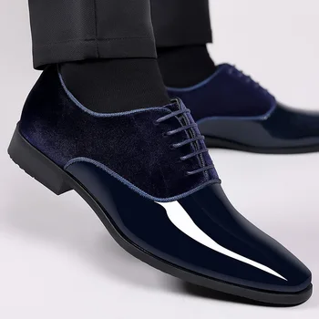 Луксозни Бизнес Кожени Обувки-Oxfords, Мъжки Дишащи Официални Обувки От Лачена Кожа, Мъжки Офис Сватбени Обувки На Равна Подметка, Zapatos Hombre
