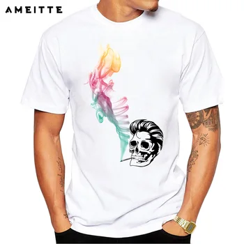 AMEITTE Забавна Тениска с череп и цветен дим, Мъжки Хипстерская Бяла тениска с принтом в стил Ghica, Блузи с къс ръкав