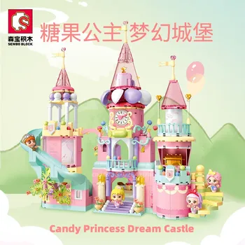 ПЪЗЕЛ SEMBO BLOCK Candy Castle Играчка за заплитането на градивните блокове от по-малки частици Kawaii Decoration Пъзел е Детска играчка, Подарък за рожден ден