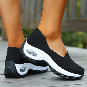 Летни маратонки за всеки ден, дамски обувки големи размери, модни и ежедневни обувки без закопчалка, дишаща мрежа спортни обувки за фитнес