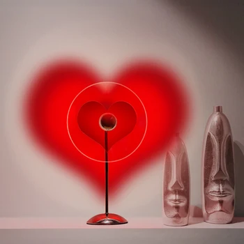 Червен проектор във формата на сърце с подсветка, USB Зареждане, Настолна Лампа, Прожектор, Декорация на стените в дома в Спалнята