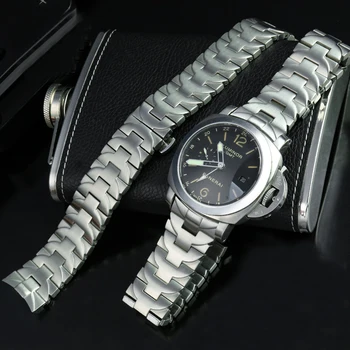 Аксесоари за часовници от най-фина стомана каишка за часовник Panerai PAM111 PAM441 Каишка за часовник Извити soild метална мъжка гривна 24 мм