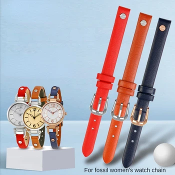 Каишка за часовник от естествена кожа Fossil Es3565 Es4000 Es4119 Взаимозаменяеми Мек и Удобен Ремък за часовника 8 мм, Син цвят, на китката