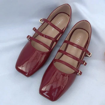 Лоферы от японската кожа в стил ретро, дамски балет апартаменти, дамски обувки mary janes с квадратни пръсти, дамски мокасини на равна подметка с три катарами, 2020