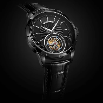 Механичен мъжки часовник SEAKOSS 42 мм с турбийоном, сапфирен кристал механизъм с ръчно от бизнес кожени ръчни часовници Pilot