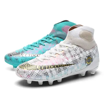 Двуцветен мъжки футболни обувки FG/TF карта, Улични Дишащи футболни обувки с високи Щиколотками, Детски Износоустойчиви футболни Обувки за Футзала с амортизация