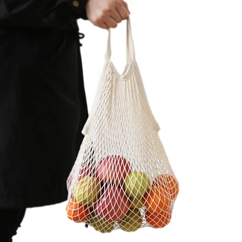 Бежовата памучен плат на Окото, тканая чанта за Плодове, Зеленчуци, хранителни стоки, Авоськи, за Многократна употреба Организаторите за съхранение на домашни Прибори