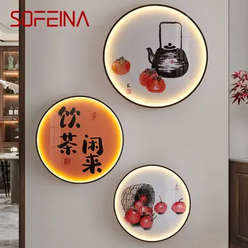 SOFEINA Модерен стенен лампа с изображение на led китайската творческа кръгла фаянс стенописи, стенни лампи за дома, хол, кабинет, коридор, декор