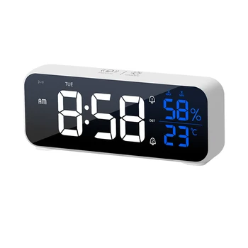 Цифров часовник с аларма, гласово управление, дисплей на температурата и влажността, настолни часовници, часовник с аларма за украса на дома масата за хранене