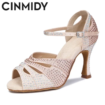 CINMIDY/дамски обувки за латино танци, кристали, обувки за партита, обувки за балните танци, обувки за салса занимания, обувки за изказвания, диамантени сандали