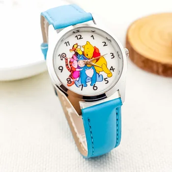 Детски часовник Disney Winnie Bear Tigger Piggy Pi Yi Jie Er Детски часовник с кожена каишка и стъкло циферблат в подарък за дете